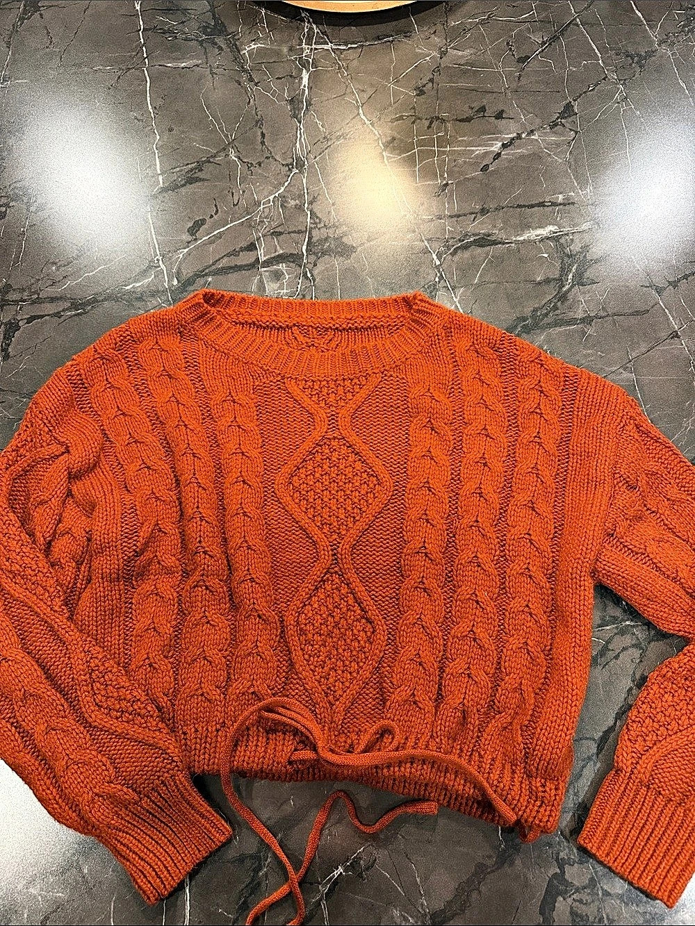 Burnt Orange Cable Knit Crewneck Sweater